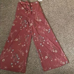 Mauve floral high waisted pants wide leg pants